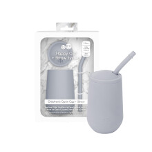 ezpz Happy Cup + Sugrörssystem (Pewter) - 24 månader+ - 100% silikonmugg + sugrör för äldre småbarn