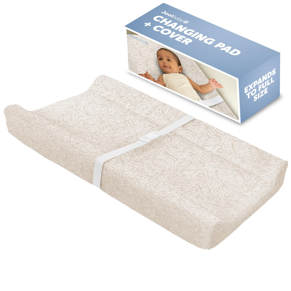 Jool Baby Changing Pad - Contoured Waterproof & Non-Slip Includes a Cozy Breathable & Washable Cover (Oatmilk/Wave)