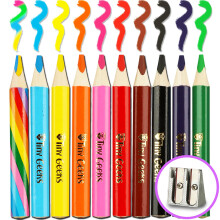 TinyGeeks Jumbo-potloden - NIEUW 2024-10 Driehoekskorte kleurpotloden voor kinderen en regenboogpotlood + puntenslijper - Perfect voor kleuters en be