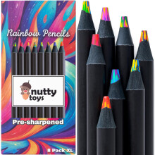 Nutty Toys Jumbo-Regenbogenstifte 8 vorgespitzte, mehrfarbige Bleistifte, Top-Strumpffller fr Jungen und Mdchen, Geschenktte, Partygeschenke un