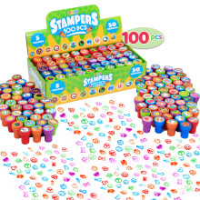 100 Pcs Assorted Stamps for Kids Self-Ink Stamps (50 Different Designs Dinosaur Zoo Safari Stampers) for Party Favor Carnival Prizes School