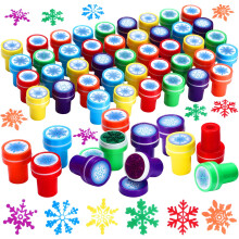 Skylety 60 stuks winterstempels voor kinderen Kerstsneeuwvlok-stempels Diverse gekleurde bevroren stempels Plastic sneeuwvlok-handstempels voor het m