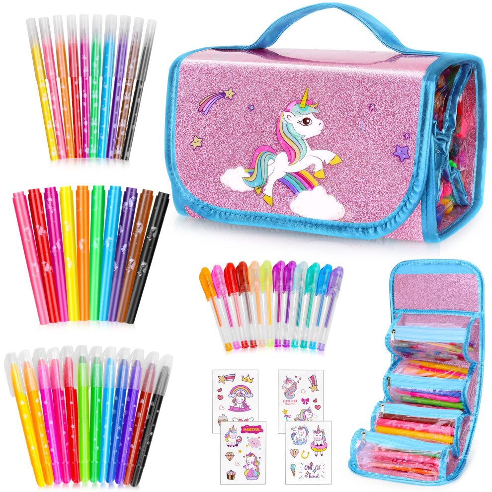 Ajlichiban Fun 49 Pezzi Di Pennarelli Lavabili Profumati Alla Frutta Con Astuccio Unicorno, Articoli Artistici E Artigianali Per Bambini, Kit Per-image