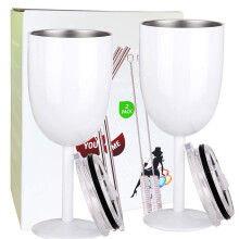 Amzushome Verres a vin en acier inoxydable (2 paquets). Tasses de gobelet a vin isole a vide muraldoux avec couvercle et paille.