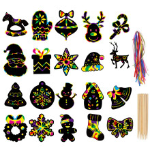 Lokipa Jul Scratch Paper Art Set 80 Pieces Magic Rainbow Scratch Off Cards Ornament for Kids Christmas
