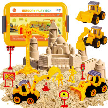 Carolart Construction Sensory Bin  Tractor Sand Playset Construction Sandbox with Toy Truck Play Sand and Signs  Sand Art Kit for Kids Ages 3 and up
