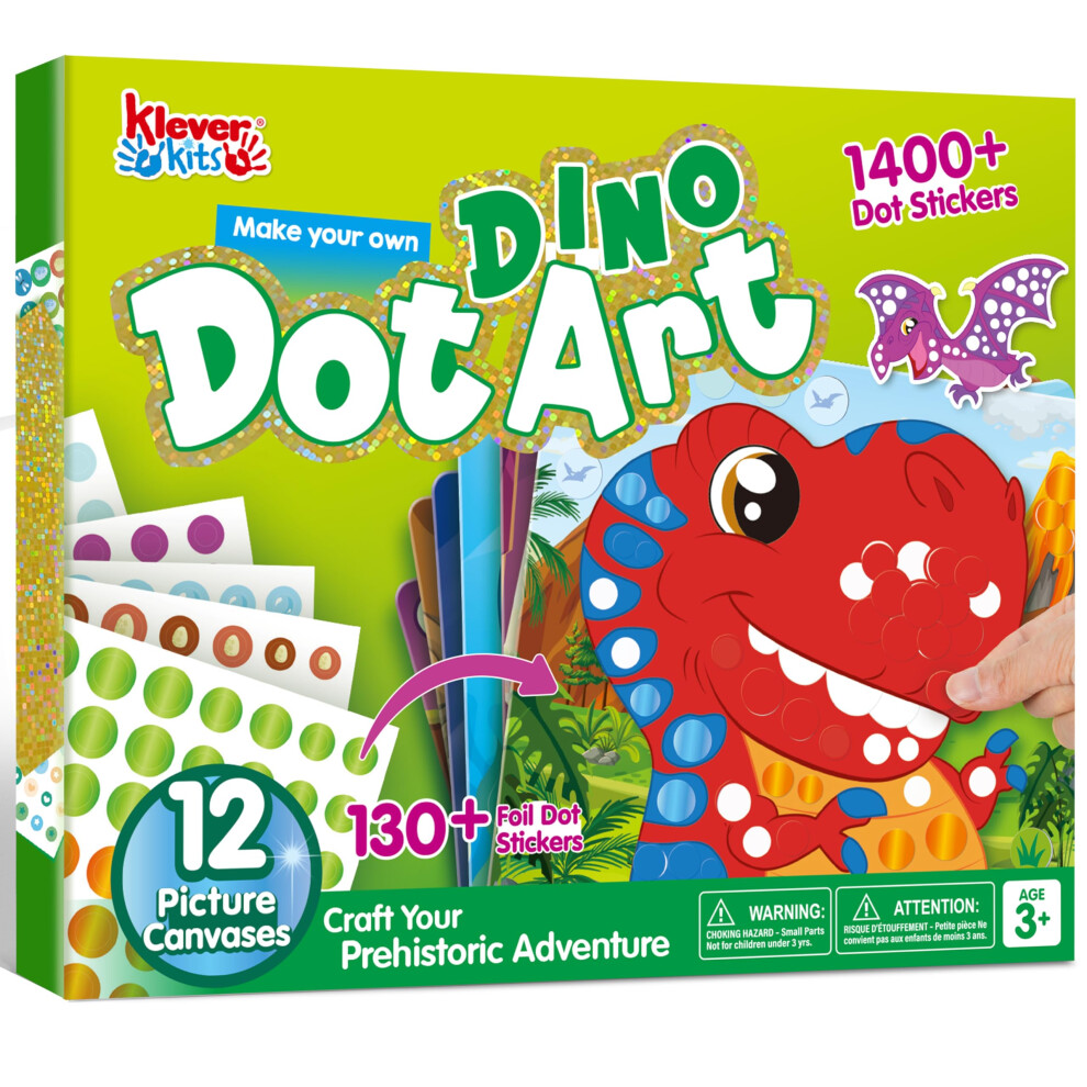 Klever Kits Arte A Puntini - Dinosauri. Kit Creativo Senza Disordine Con Adesivi, Attività Diy Per Bambini 3-7 Anni. Ideale Come Regalo O Per Viaggi In Aereo.-image