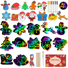 Max roligt julhantverk Scratch Art fr barn 48st Magic Rainbow Scratch Off Paper Cards Juldekorationer Hngande konst fr barn Party Favors Tillb