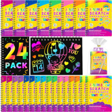 Fest favoriserer til børn 4-8-12: 24 pakker ridser regnbue kunst notebook farverige håndværk goodie tasker kit bulk gaver til valentiner påskekur