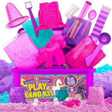 GirlZone Unicorn Sensory Bin Kingdom Sand Art Kit 2lbs Moldable Colored Sand 7 Tools for Kids Rainbow Sand Imaginative Playtime Sensory Fun Idea