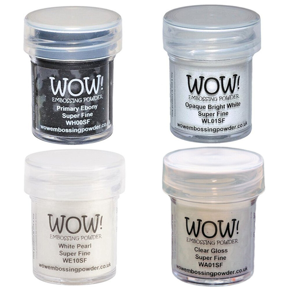 Wow! Embossing Powder Black and White Bundle: Primary Ebony  Opaque Bright White  White Pearl  Clear Gloss  15ML-image-OPC-PGC9DSH-NEW