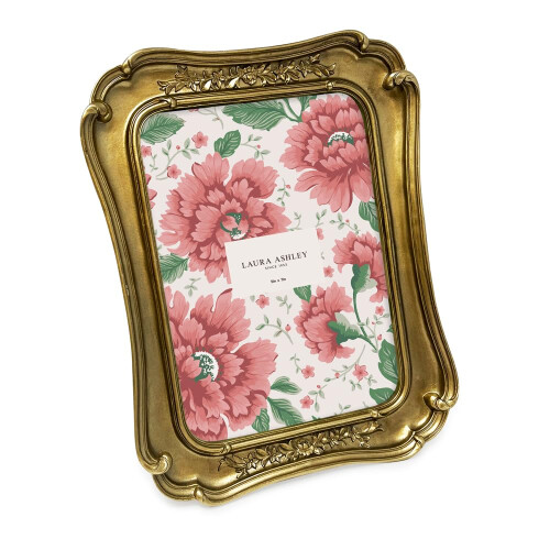 Cornice Rotonda Laura Ashley In Resina Con Fiori E Bordura Perlata - Rosa E Oro, Per Foto 10x10 Cm