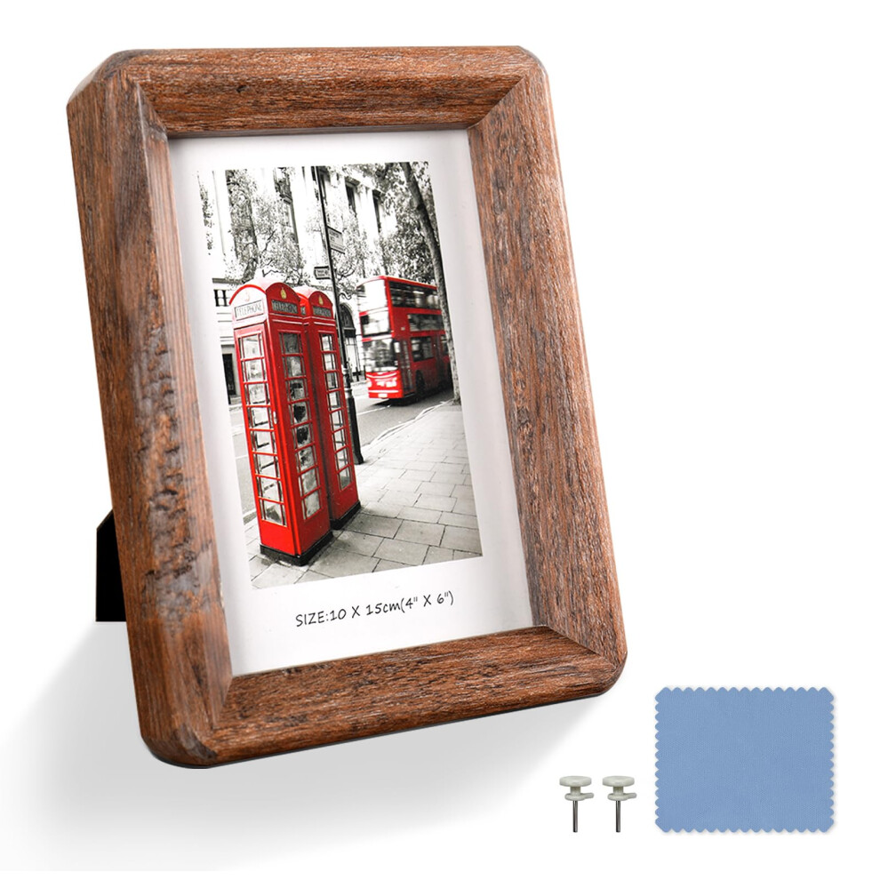 Yaapsdr Cornice Per Foto 10 X 15 Cm, Cornice Rustica In Legno Con Vero Vetro Temperato, Confezione Regalo, Cornice In Legno Con Angoli Arrotondati, Adatta Da Appendere O Da Tavolo-image