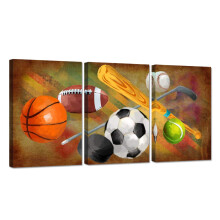 Zlove 3 Pieces Sports Canvas Wall Art Rustic Soccer Football Baseball Basketball Sports Themed Artwork for Home Kids Room Decor Ready To Hang