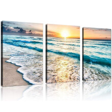 TutuBeer 3-delige canvas kunst aan de muur voor woondecoratie Blauwe zee zonsondergang wit strand schilderij de foto op canvas zeegezicht de foto's v