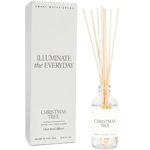 Sweet Water Decor Christmas Tree Reed Diffuser Set - Spruce Pine Needles Cedar and Moss Scented Diffusers - Scent Diffusers for Home Long Las