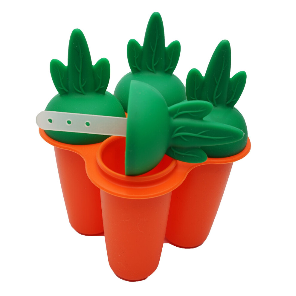 Reusable Popsicle Molds Ice Pop Molds Maker Baby Kid Infant W/Drip Catcher Healthy Fruit Snack Food Grade Silicone BPA FREE by Bambini Bear - Carrot O