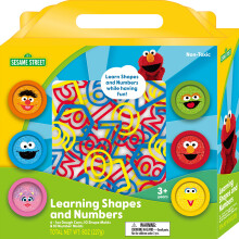 Sesame Street Learning Shapes and Numbers with Dough | 6 1-oz Cans of Sesame Street Dough &10 Shapes Molds | 10 Number Molds Gift for Kids | Fun & Edu