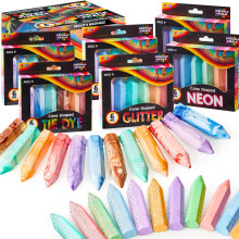 JOYIN 36 PCS Wasbare Stoepkrijt Set in 6 Pakketten, 18 Kleuren, Inclusief 12 Tie Dye en 12 Glitter Krijt