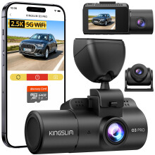 Cam de tableau de bord WiFi Kingslim 3 canaux avec carte de 64 Go de 2,5k / 1080p avant et arriere a l'interieur de Dashcam 2,5k / 1080p / 1080p