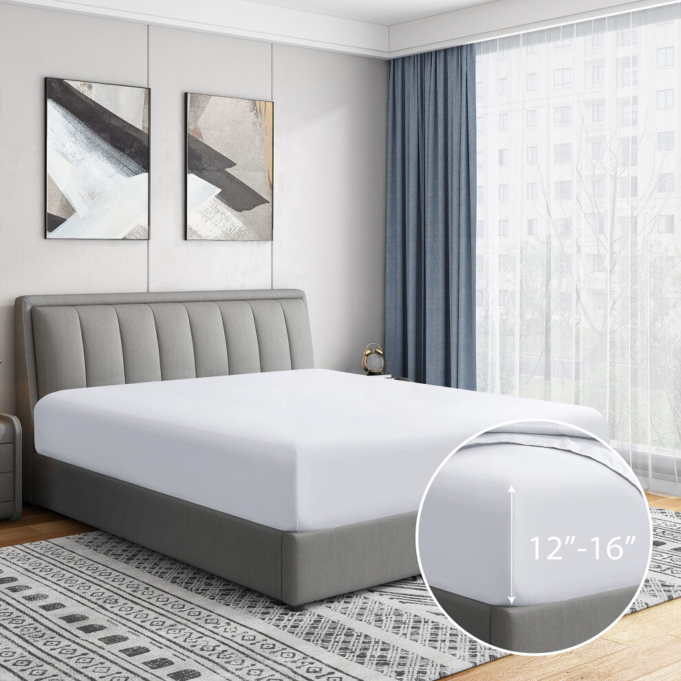 Drap-housse simple de luxe Cathay Home, infroissable et résistant à la décoloration, en microfibre ultra douce doublement brossée, 14 pouces, ave