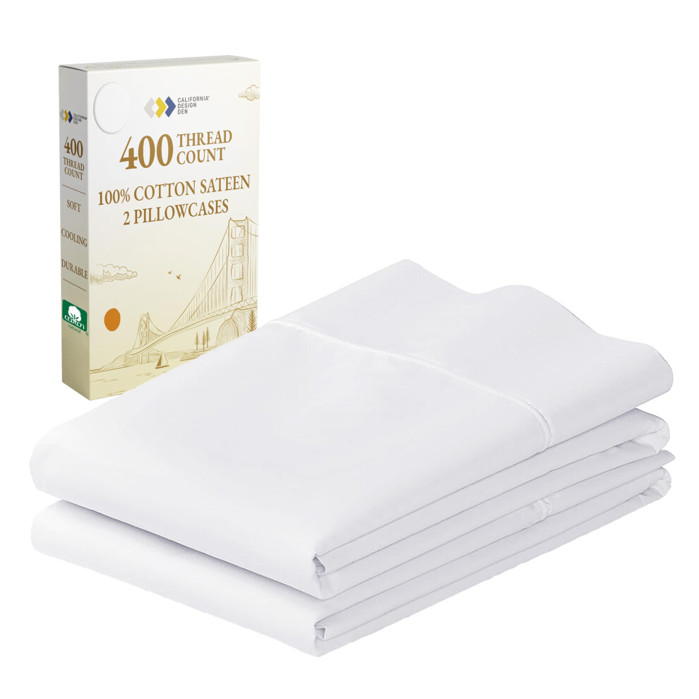 California Design Den Lot de 2 taies d'oreiller King Size - Taies d'oreiller de luxe 100 % coton 400 fils au pouce carr  , en satin respirant et rafra