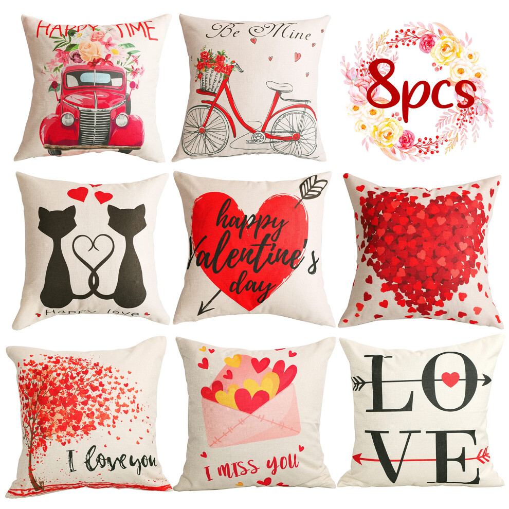 Geefuun Lot de 8 housses de coussin d   coratives pour la Saint-Valentin - Housse de coussin en lin pour la Saint-Valentin 45,7 x 45,7 cm Rose, cam