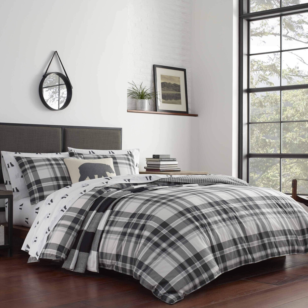 Eddie Bauer - Parure de lit double r  versible en coton avec taie d'oreiller assortie, motif   cossais, pour toutes les saisons (Coal Creek Grey Twin)