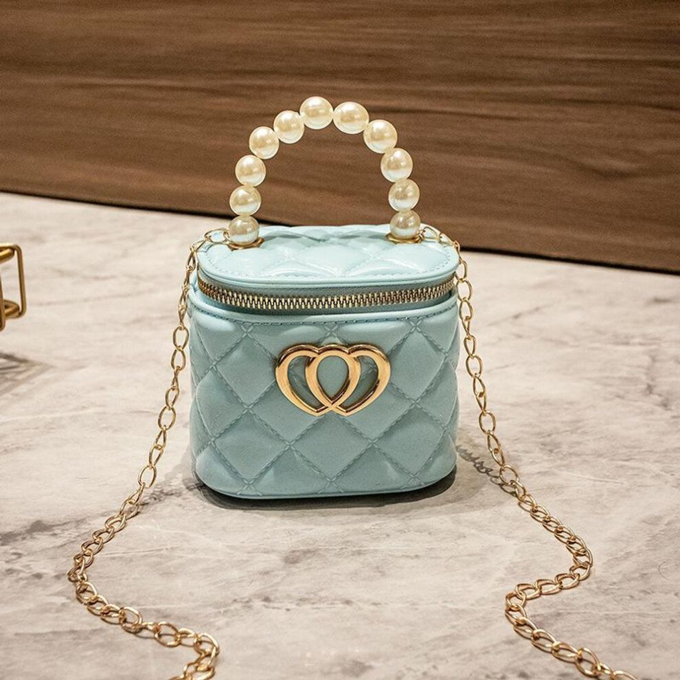 (sky blue) 2023 Fashion Diamond Mini Bucket Jelly Bag With Double Heart Decoration - Women's Shoulder Messenger Bag