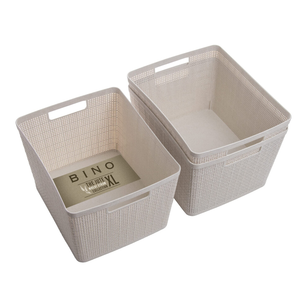BINO | Woven Plastic Basket | Large (Natural) 3-Pack | THE JUTE COLLECTION | Home Organization Space - Saving Storage Stylish Design | Jute Ba