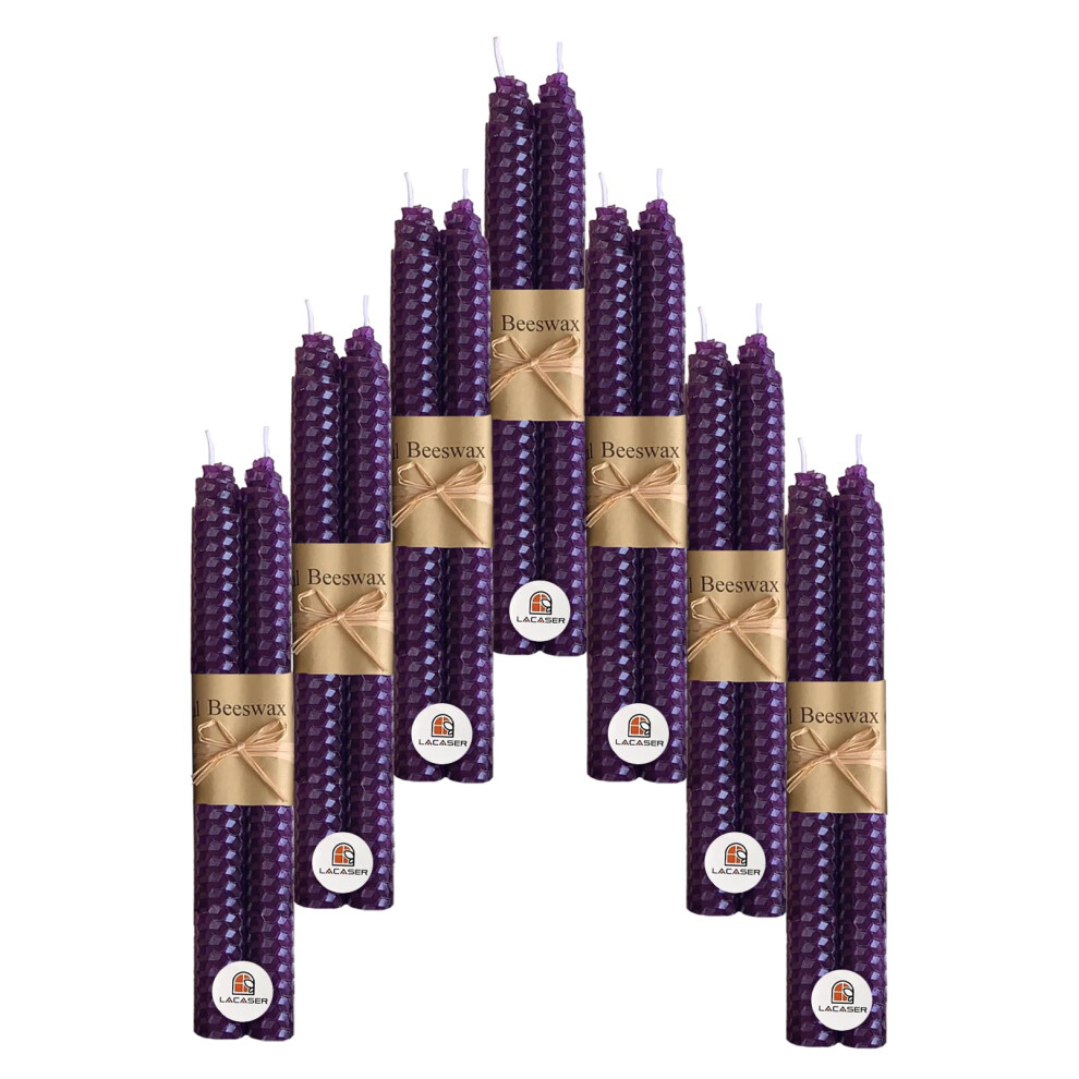 Lacaser Natural Beeswax Purple Taper Candles Bulk Set of 14 pcs  Unscented & Smokeless & Dripless Long Candlesticks 9 Inches Each  Gift Box Packed-image-OPC-PFNSXD9-NEW