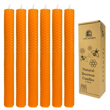 Orange Beeswax Taper Candles Set of 6pcs 9"""" Long Candlesticks for Autumn Unscented & Smokeless & Handrolled Bees Wax Candles for Home Dia 0.7