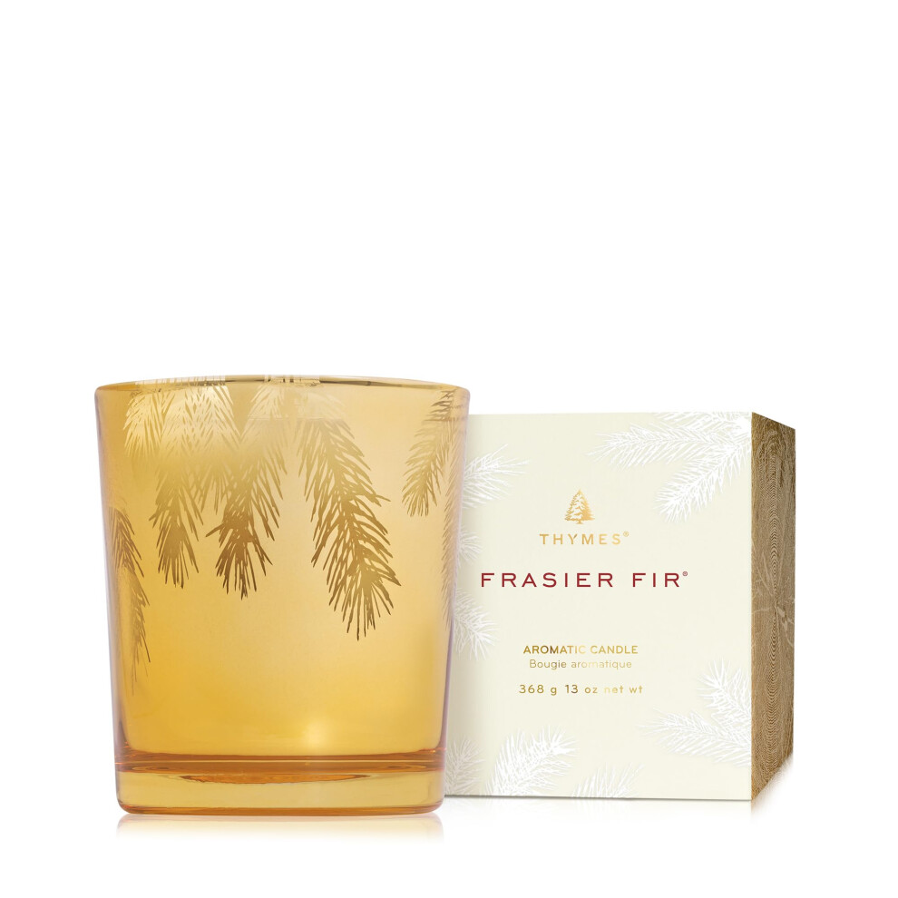 Bougie parfumée Thymes Frasier Fir - Motif aiguilles de pin - Bougie parfumée des fêtes - Notes de sapin de Sibérie croquant, de cèdre et de sant