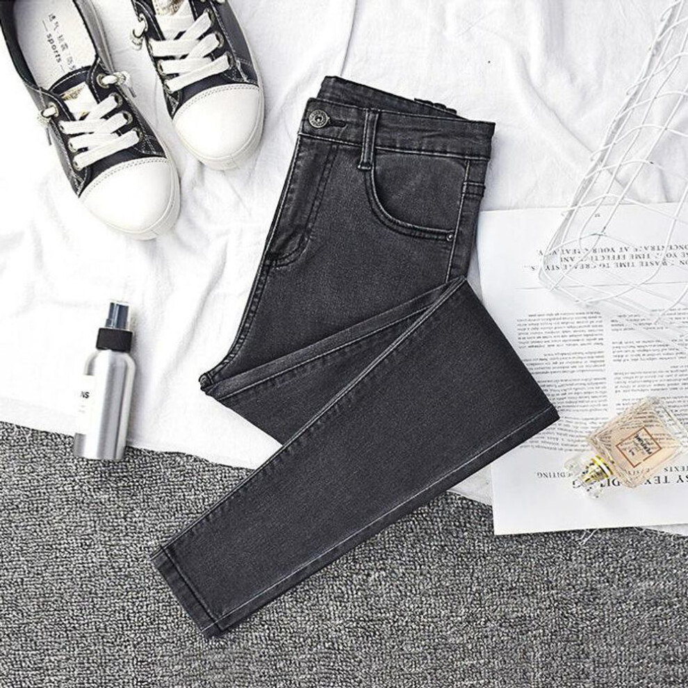 (black gray, 30) "Women's High-Waist Skinny Jeans: Versatile Slim-Fit Elastic Tights for Spring & Autumn 2021