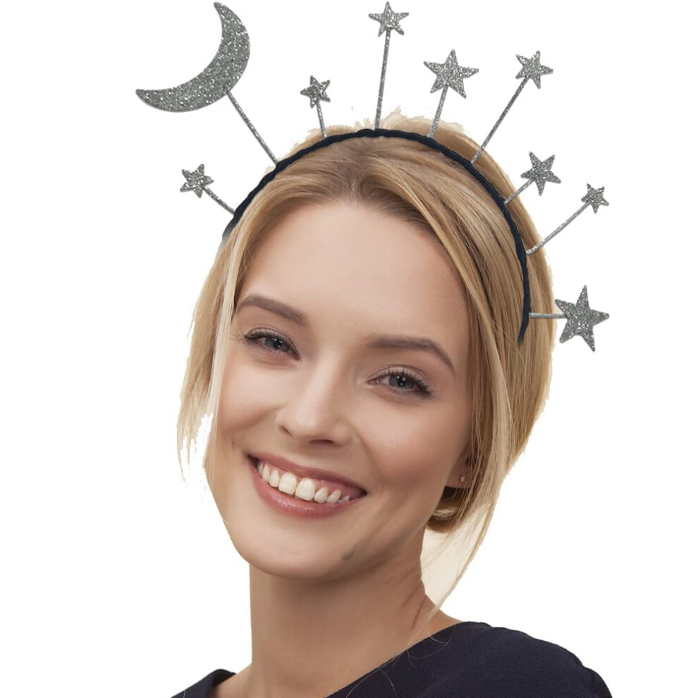 Amosfun Fascia Per Capelli A Forma Di Stella E Luna, Accessorio Per Capelli Da Donna E Bambina, Copricapo Da Compleanno, Fascia Per Capelli Con G-image