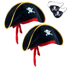 D-Fokes 2 stykker pirathat Kranietryk Piratkaptajn-kostumekasket - Pirattilbeh?r Sjov festhat til caribisk fancy kjole med ?jenlap