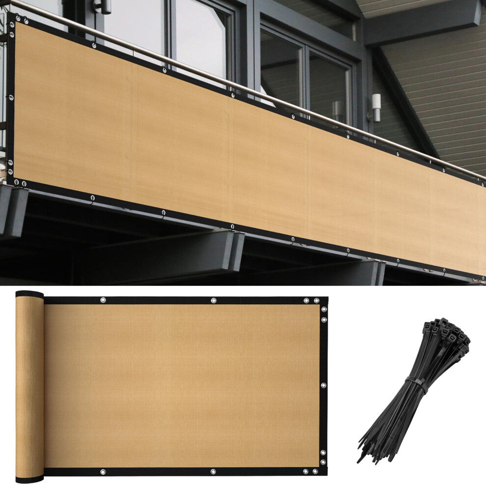 SPORTYOUTH Cl   ture de balcon 90 x 300 cm Beige pour appartements, balustrade, pare-brise, filet de protection robuste contre les UV pour terrasse