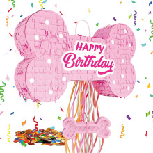 MUWOOB Hundeknochen-Pinata fr Welpen-Geburtstagsparty-Dekorationen, Ziehschnur-Pinata fr Hunde-Motto-Partyzubehr, rosa Knochen (40,6 x 25,4 x 7,6