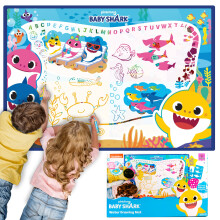 Baby Shark Vandtegningsm?tte af Horizon Group USA inkluderer genanvendelig 40-tommers vandtegning Mat p? genopfyldelig vandb?rste & penne stencil