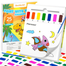 Shuttle Art Paint with Water Coloring Book for Kids 25 Dinosaur Themed Pages with 2 Brushes Mess-Free Watercolor Paint Set Travel-Friendly Art Craf