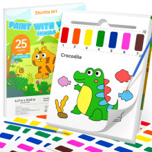 Shuttle Art Paint with Water Coloring Book for Kids 25 Animals Themed Pages with 2 Brushes Mess-Free Watercolor Paint Set Travel-Friendly Art Craft