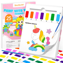 Shuttle Art Paint with Water Coloring Book for Kids 25 Princess Themed Pages with 2 Brushes Mess-Free Watercolor Paint Set Travel-Friendly Art Craf
