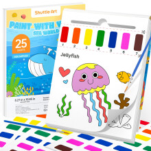 Shuttle Art Paint with Water Coloring Book for Kids 25 Sea World Themed Pages with 2 Brushes Mess-Free Watercolor Paint Set Travel-Friendly Art Cra