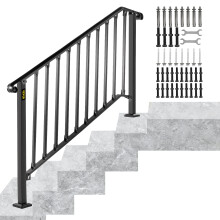 Happybuy Handrails for Outdoor Steps Fit 4 or 5 Steps Outdoor Stair Railing Picket#4 Wrought Iron Handrail Flexible Porch Railing Black Transition
