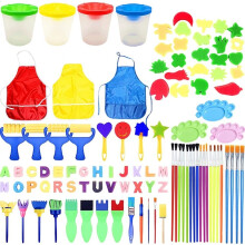 Fycooler pensel b?rster til b?rn uden spildmalingskopper med farvede l?g og kunst smock 100pcs b?rste s?t b?rn pensel b?rster sm?b?rn