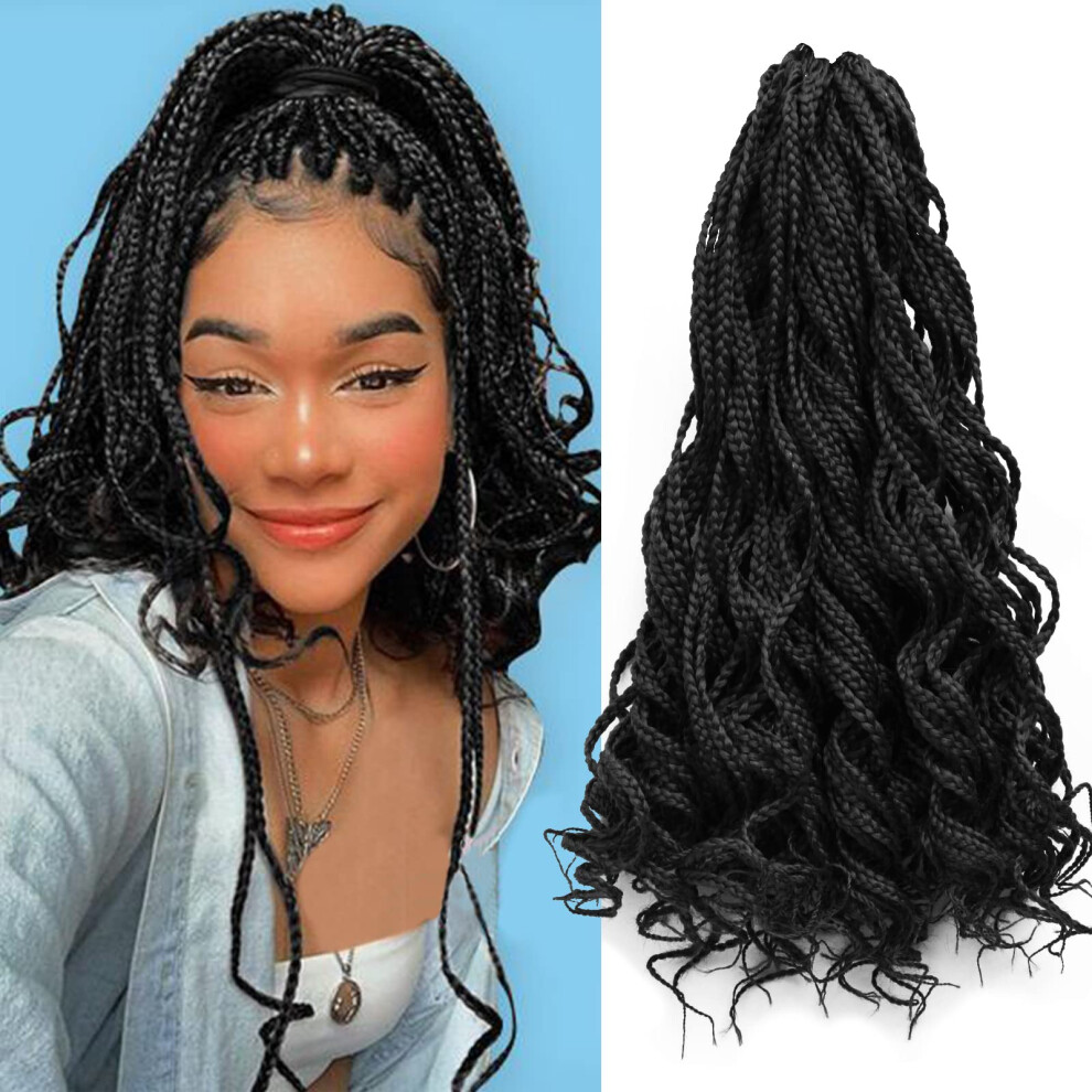 Byksvioc Unisex Not,Specified Goddess Curly Box Braids Crochet Braids Hair 3S Wavy Box Braided Hair Extension Synthetic Fiber Braiding Hair (#1B 18Inch)