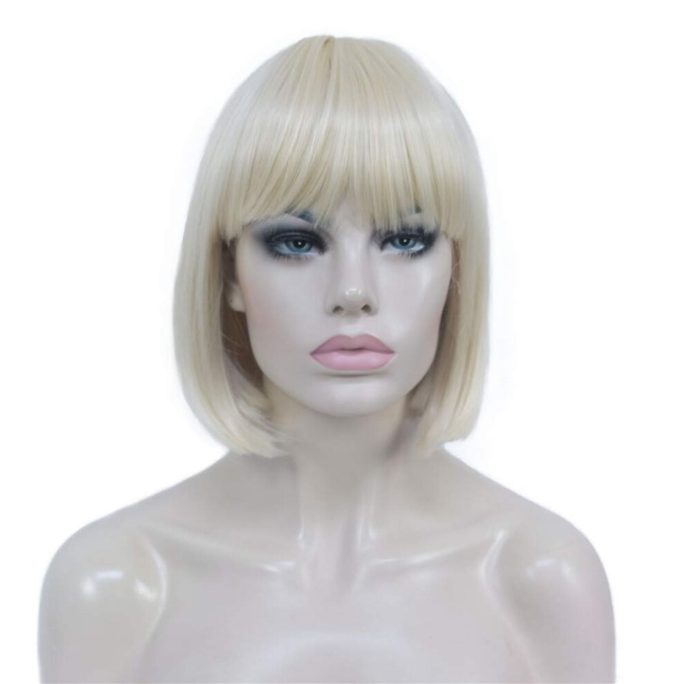 Aimole Unisex Short Straight Bob Wig Cute Flat Bangs Synthetic Full Women Wigs(613-Pale Blonde)