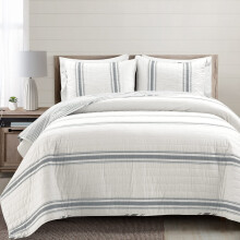 Lush Decor Farmhouse Stripe Reversible Quilt Set 3 Piece Set Full/ Queen Dark Gray - Cozy Farmhouse Bedding Set - Rustic Decor - Striped Quilt