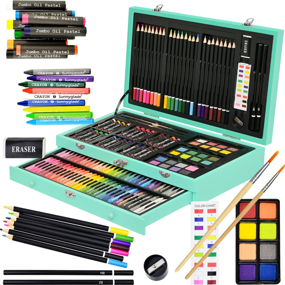 Sunnyglade Coffret d'art de luxe 145 pi   ces, coffret en bois et kit de dessin avec crayons, pastels     l'huile, crayons de couleur, aquarelle, cra