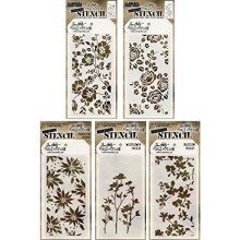 Tim Holtz - Stencils Set 10 ("""" Blomster """") - Fem vare bundt - Roses Blomsterblomster Poinsettia og Wildflower